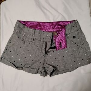 Dolls Kill Black & White Micro-Check Shorts with Purple Satin Lining